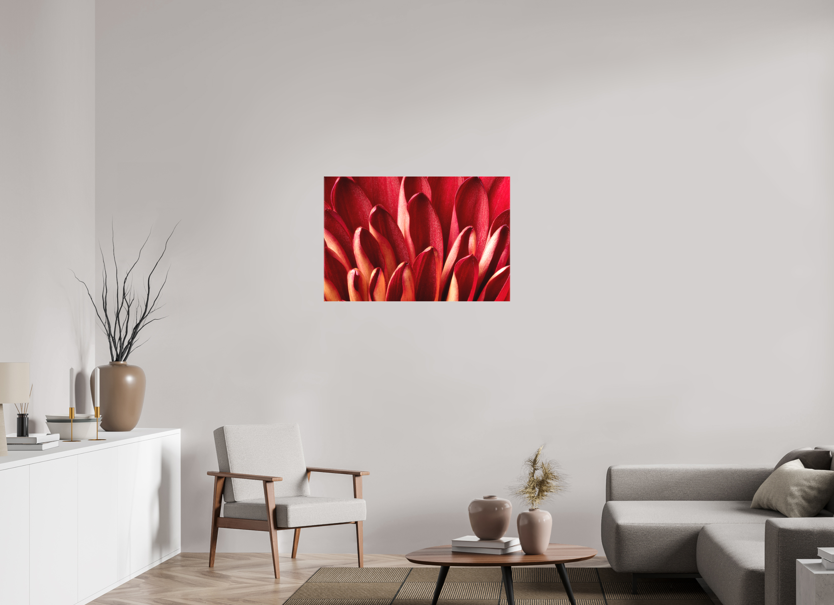 36 x 24″, Matte Canvas on Stretcher Frame 1.57 Red Mums Petals
