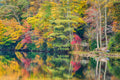 45 x 30″, Fine Art Print - Giclee Wooden deck over looking a lake in Autumn