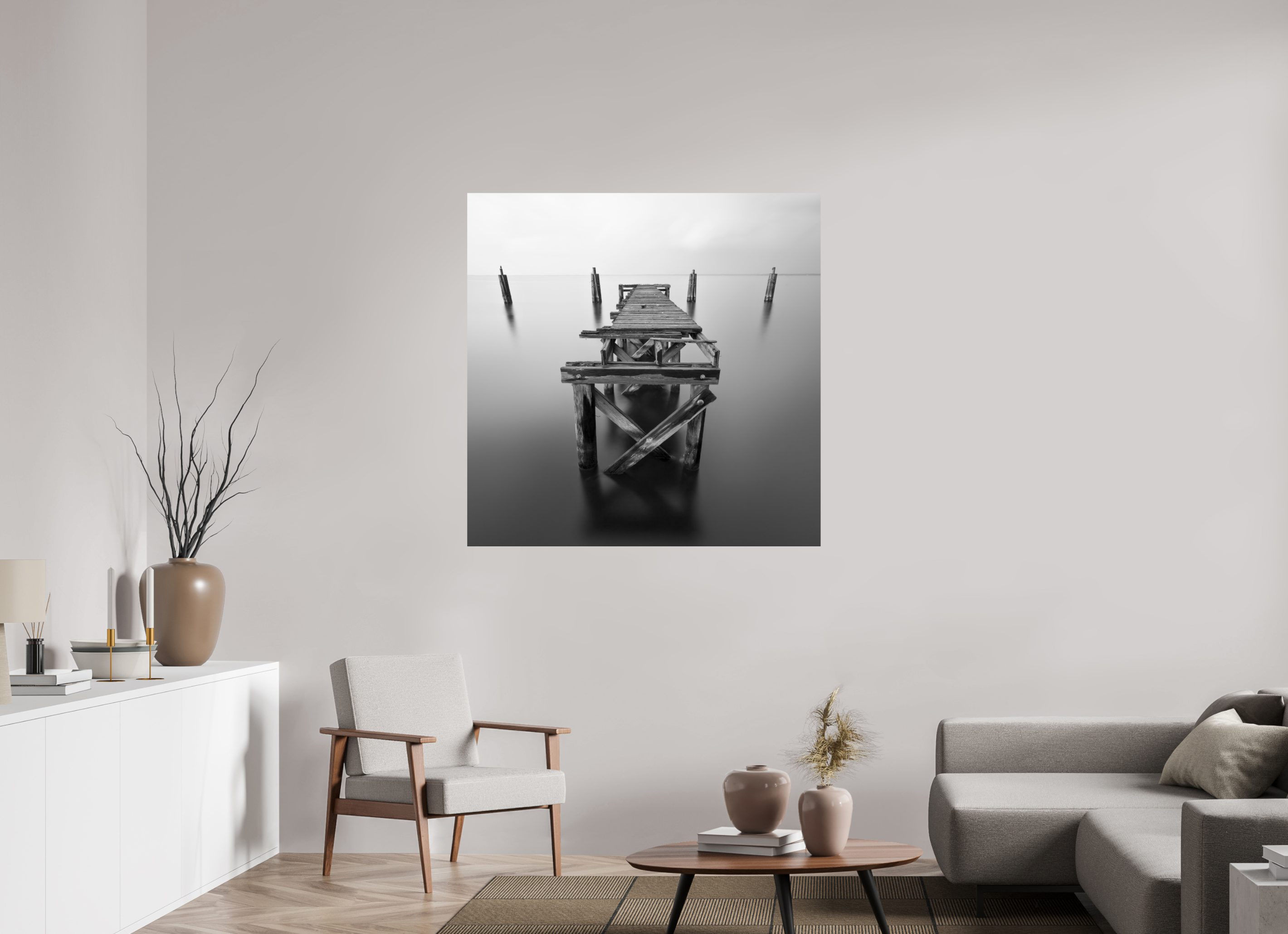 45 x 45″, ChromaLuxe HD Metal Print Lonely Dock — Black & White Fine Art Photography