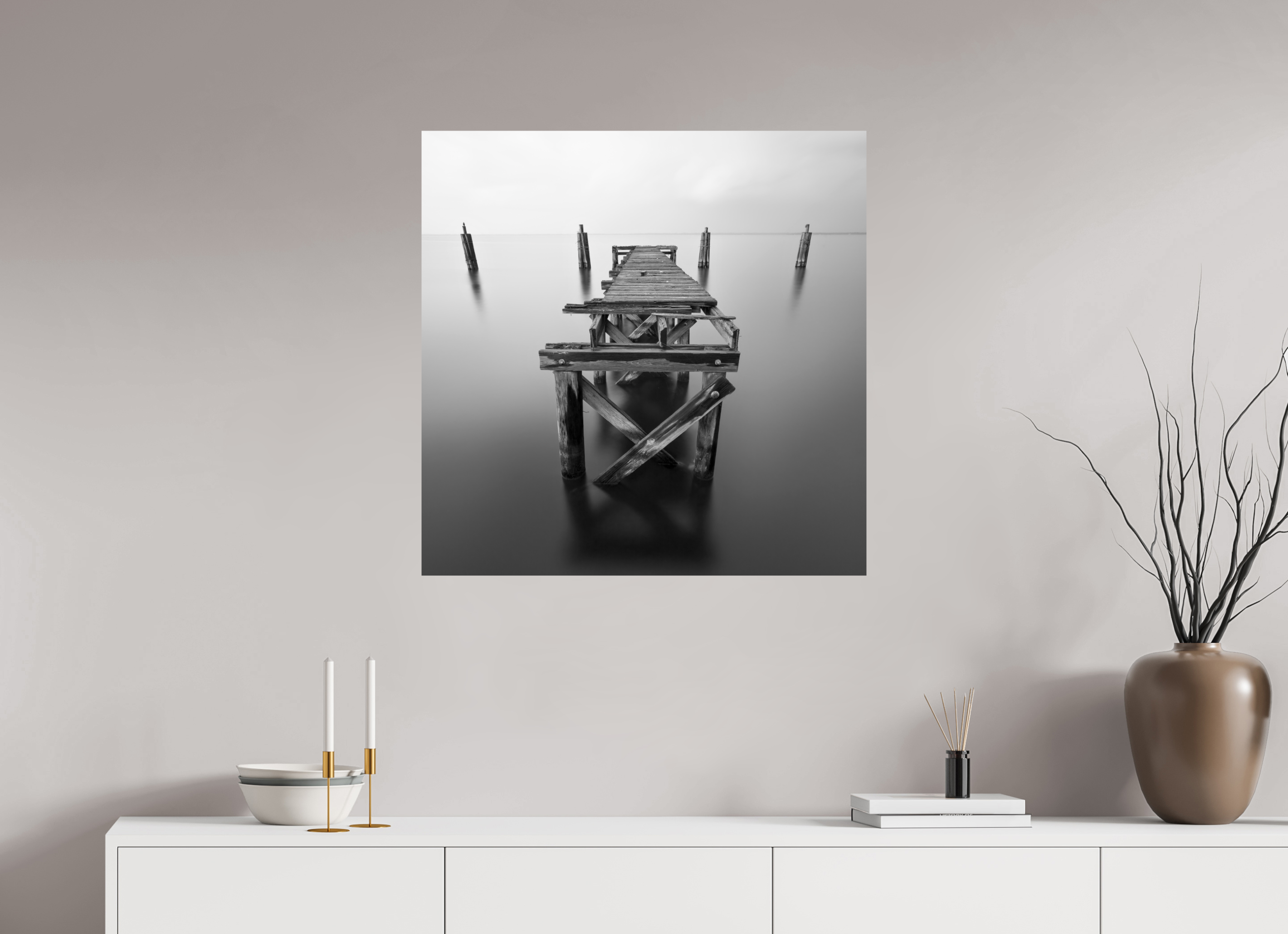 30 x 30″, ChromaLuxe HD Metal Print Lonely Dock — Black & White Fine Art Photography