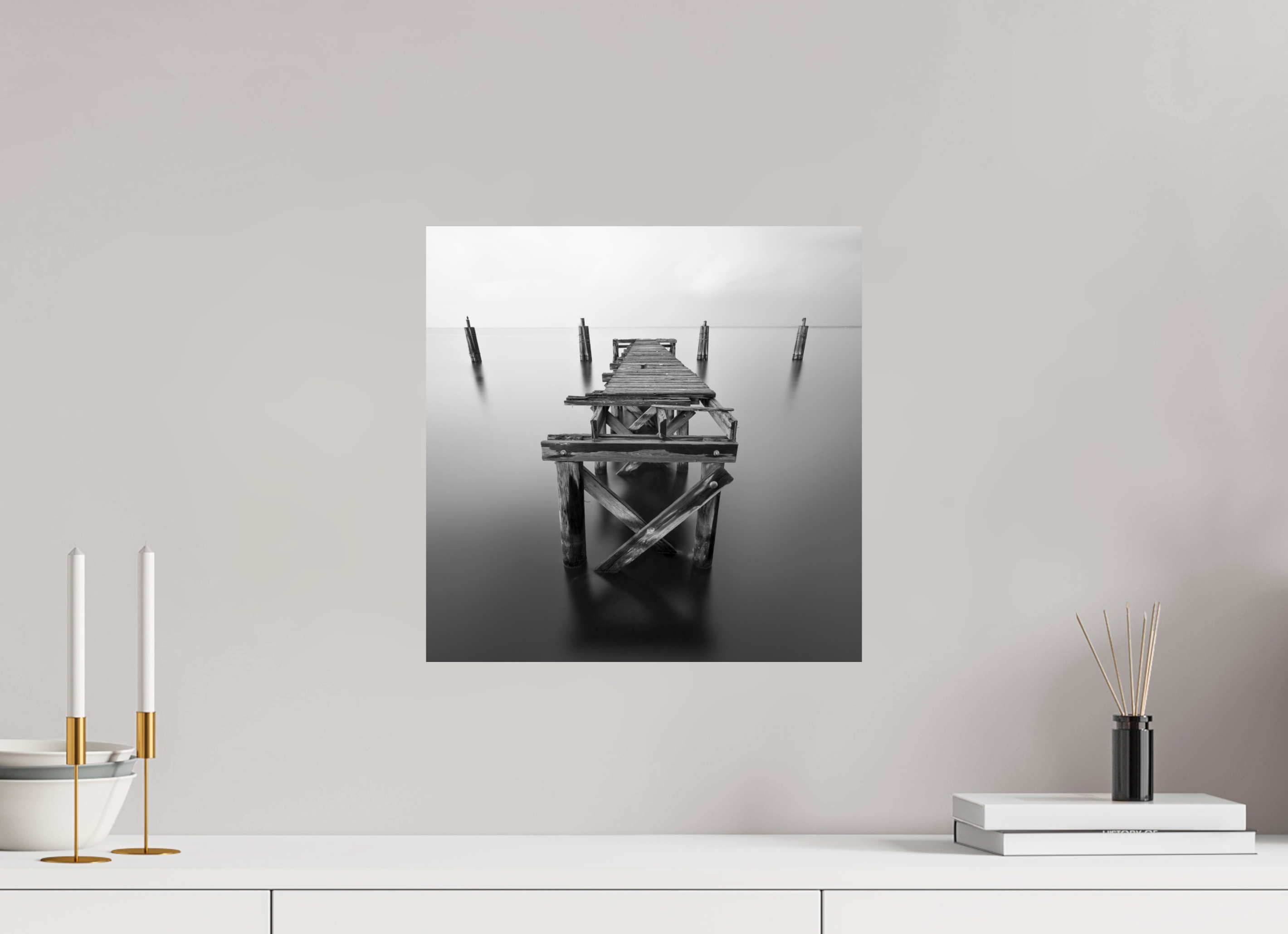 15 x 15″, ChromaLuxe HD Metal Print Lonely Dock — Black & White Fine Art Photography