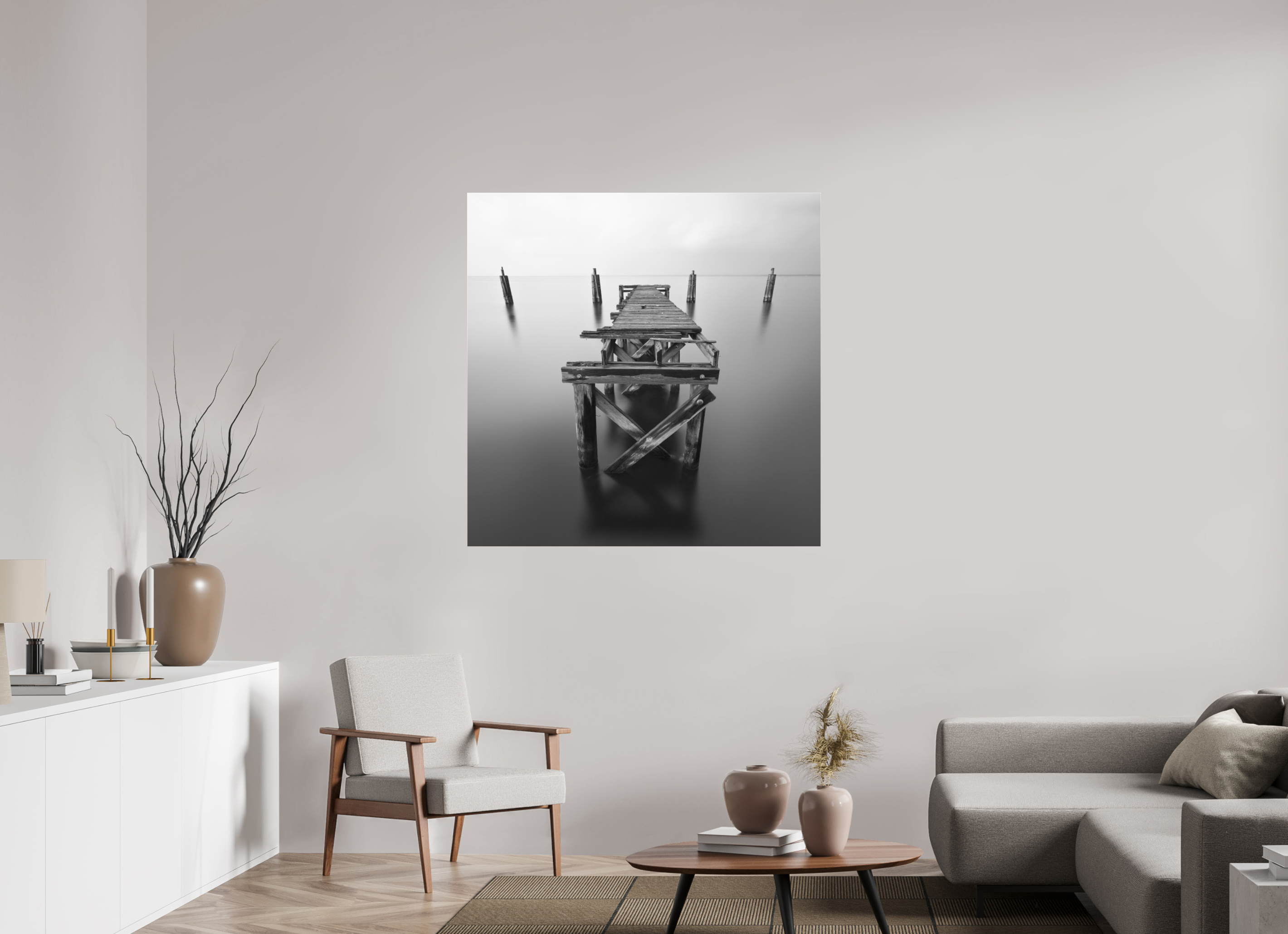 45 x 45″, Ilford BW Photo Print Under Acrylic Glass Lonely Dock — Black & White Fine Art Photography