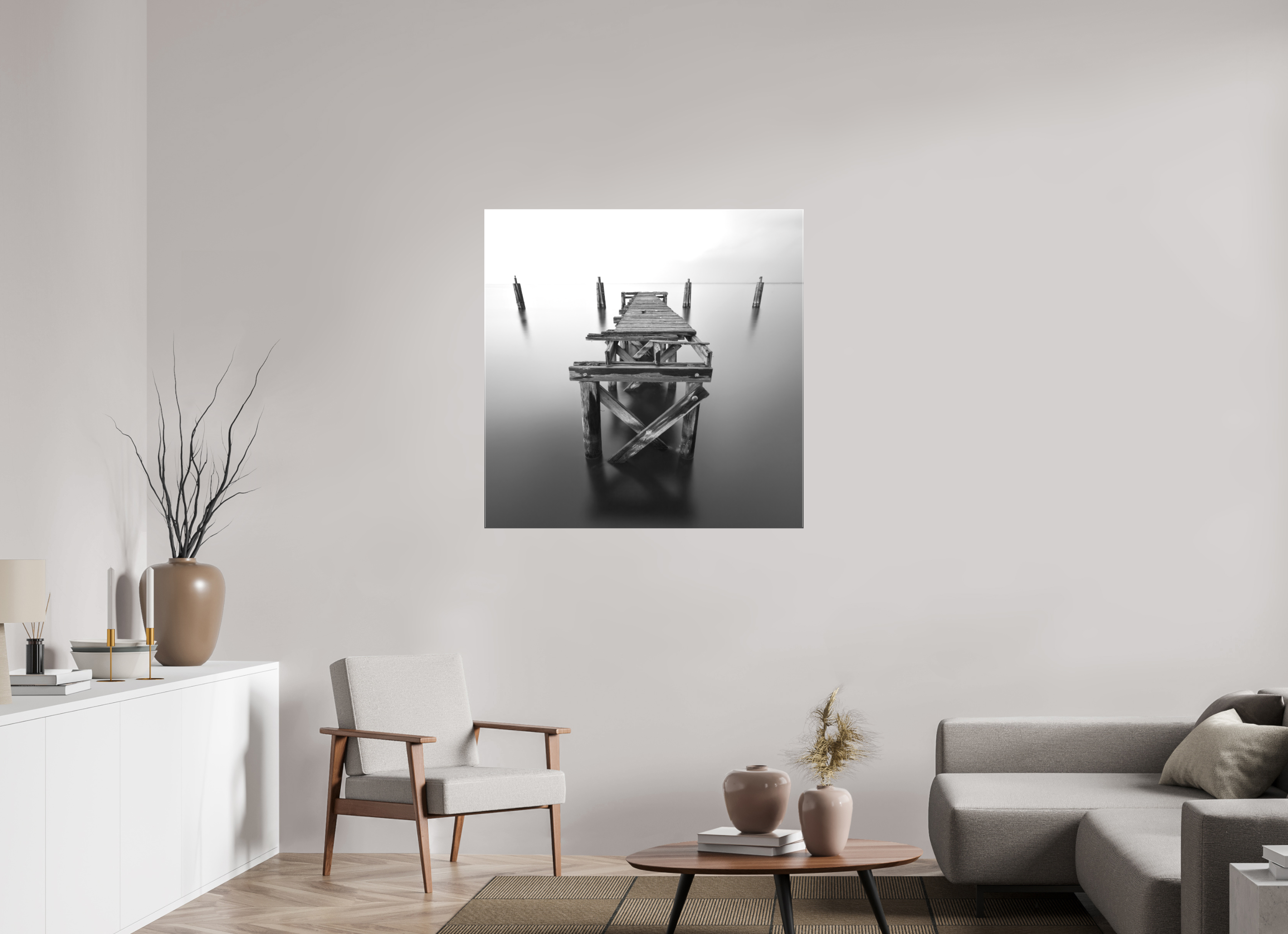40 x 40″, Matte Canvas on Stretcher Frame 1.57 Lonely Dock — Black & White Fine Art Photography
