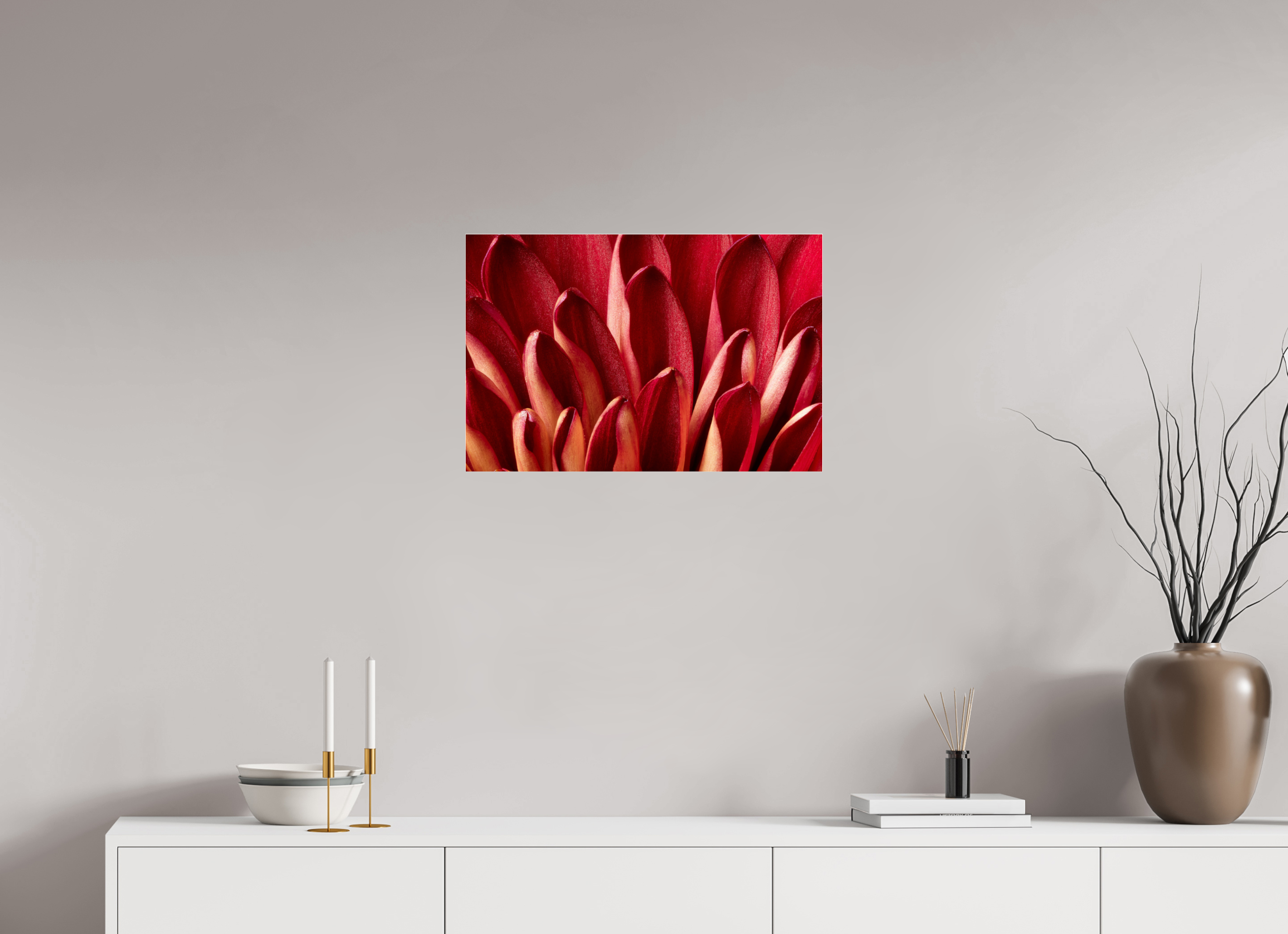 24 x 16″, Photo Print Under Acrylic Glass Red Mums Petals