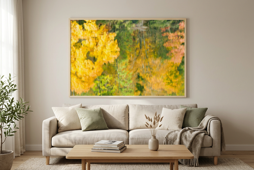 Abstract autumn reflections in a warm living room