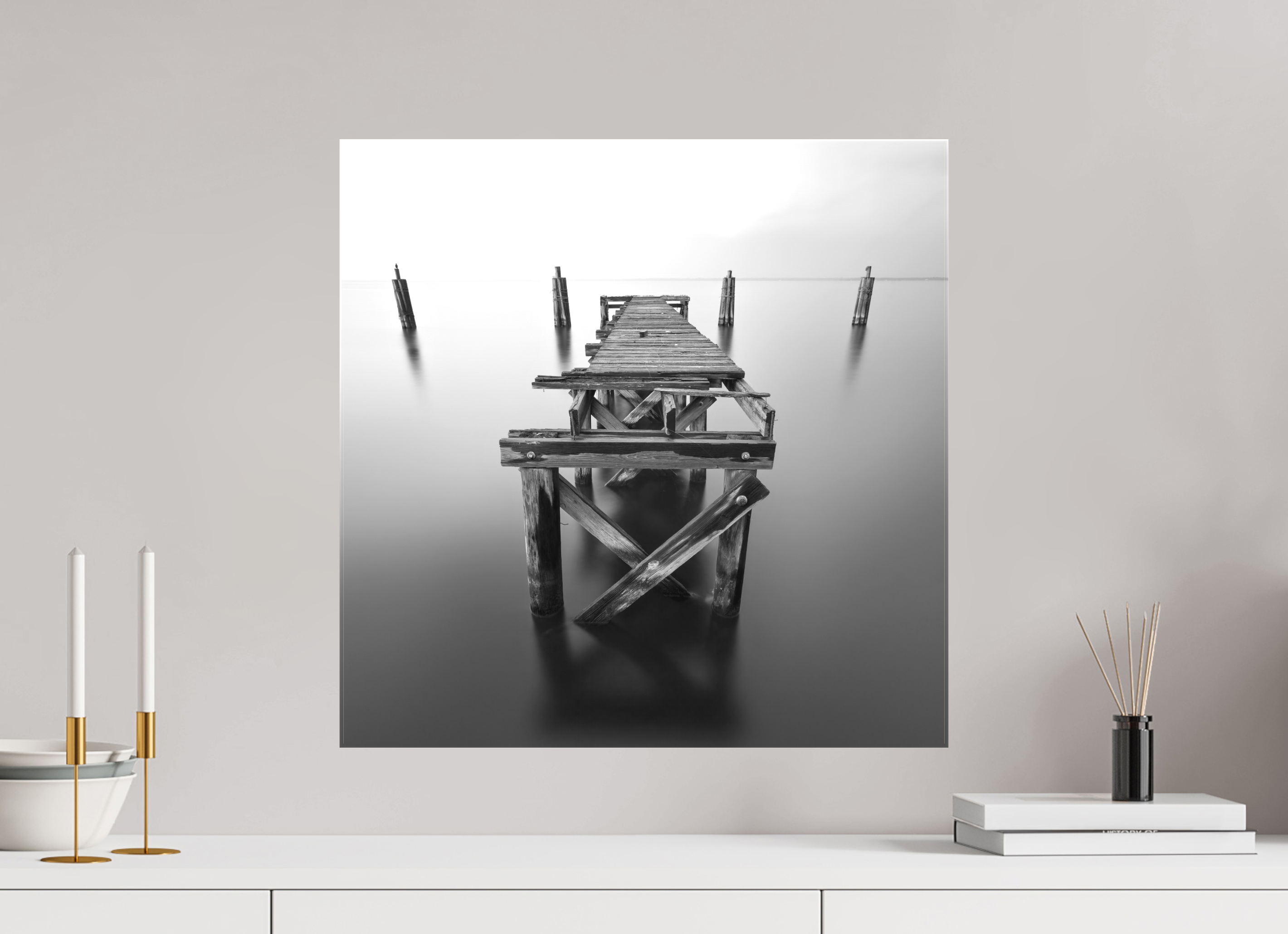 20 x 20″, Matte Canvas on Stretcher Frame 1.57 Lonely Dock — Black & White Fine Art Photography