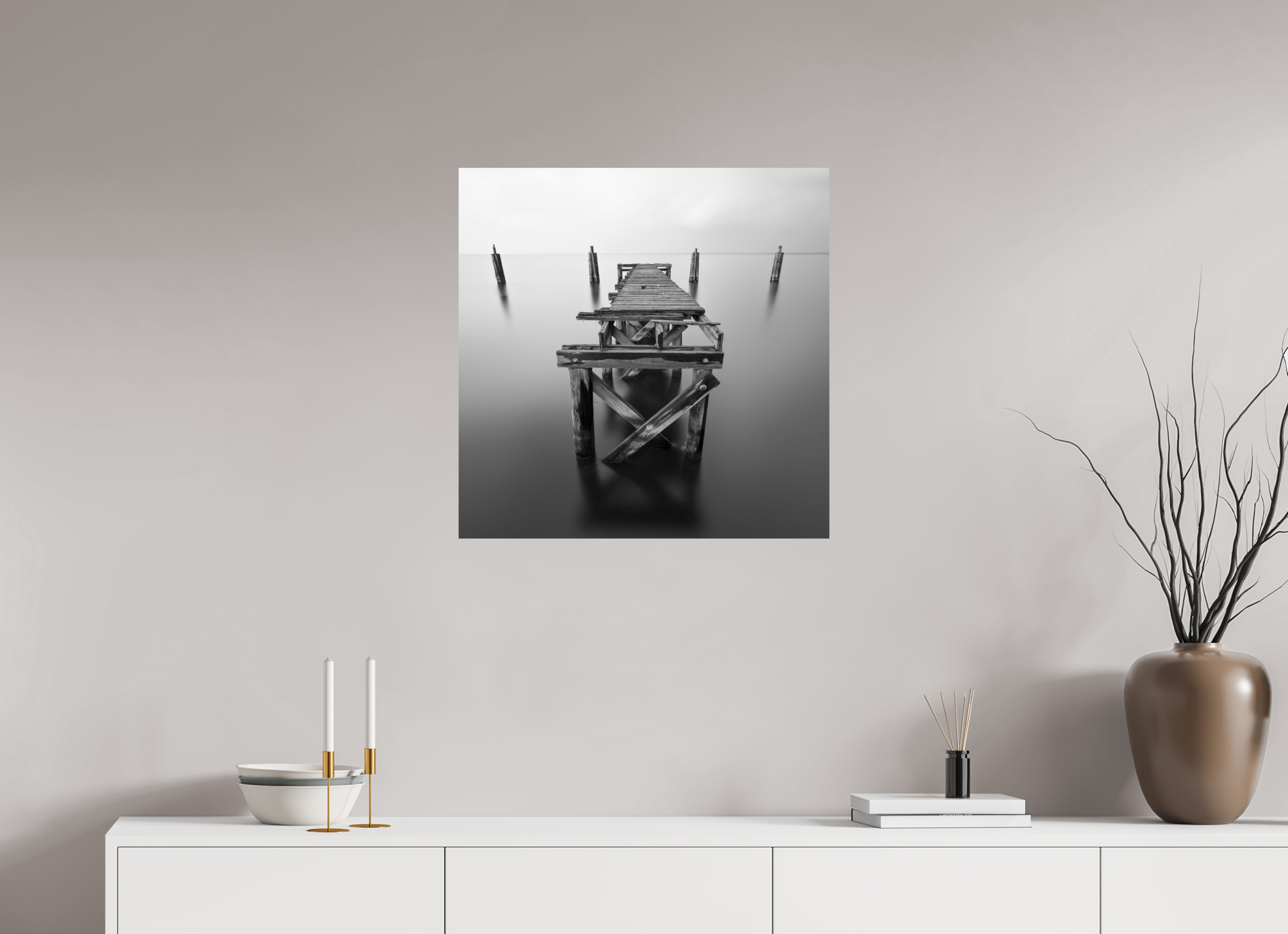 25 x 25″, ChromaLuxe HD Metal Print Lonely Dock — Black & White Fine Art Photography