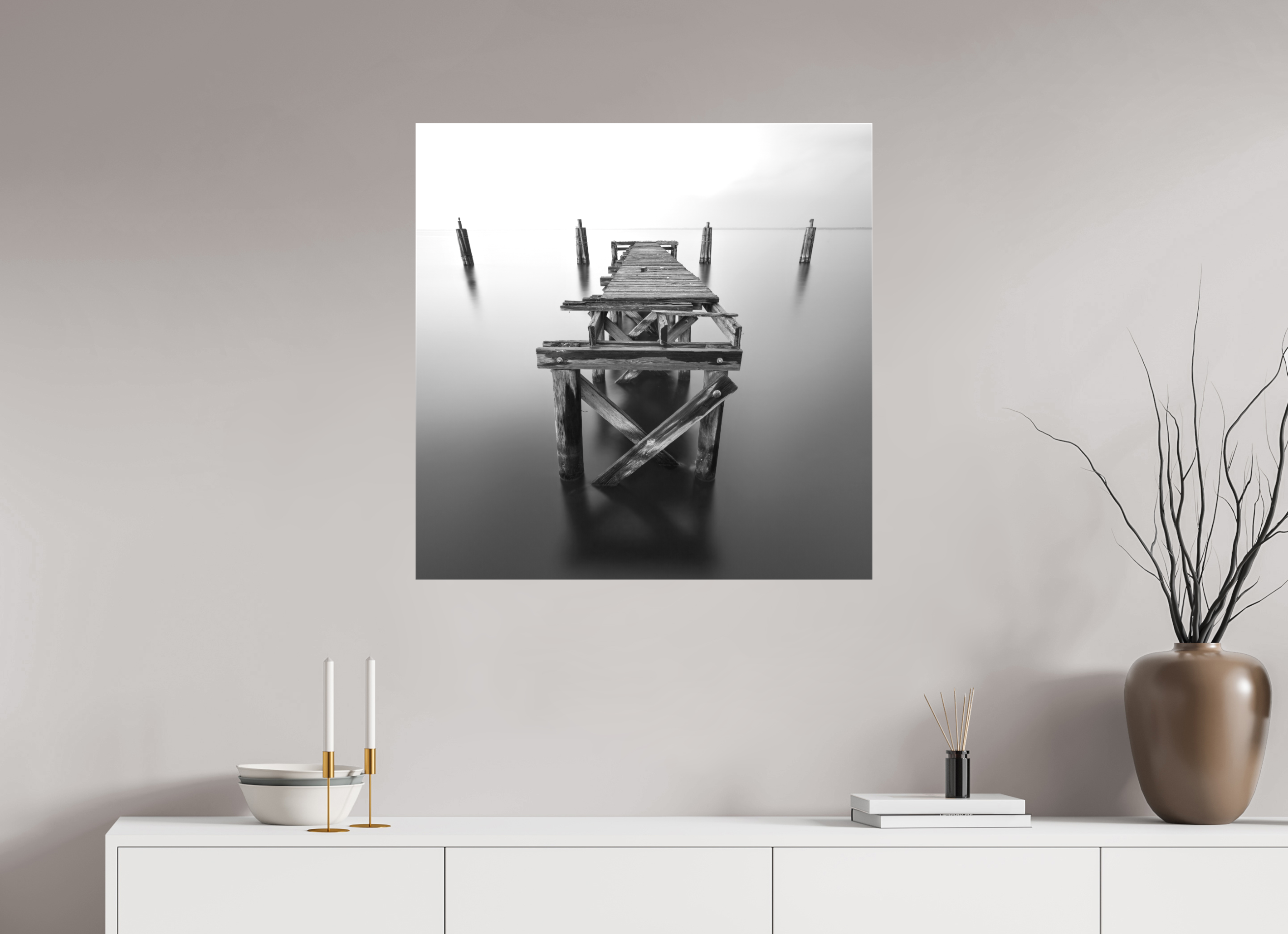 30 x 30″, Matte Canvas on Stretcher Frame 1.57 Lonely Dock — Black & White Fine Art Photography