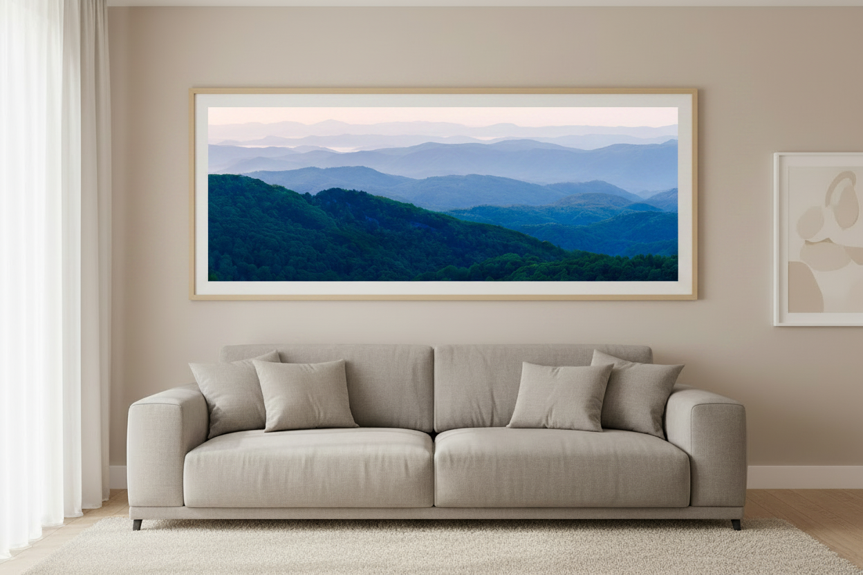 Blue Ridge Mountains at Dawn — Panoramic Room Mockup