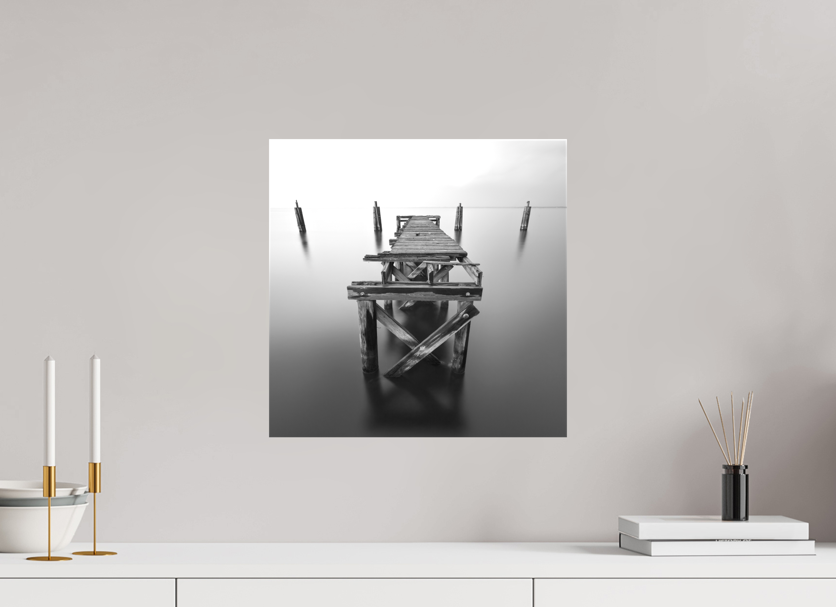 15 x 15″, Matte Canvas on Stretcher Frame 1.57 Lonely Dock — Black & White Fine Art Photography