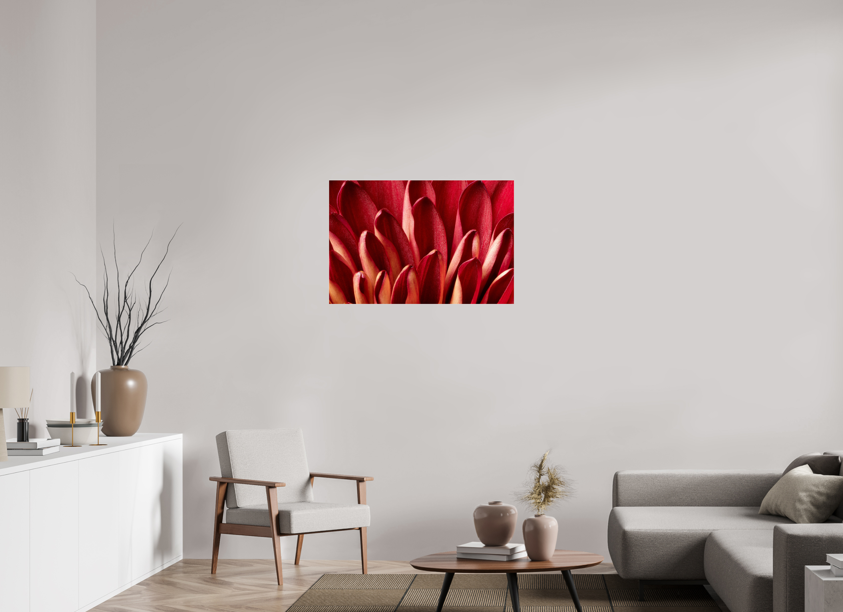 36 x 24″, Photo Print Under Acrylic Glass Red Mums Petals