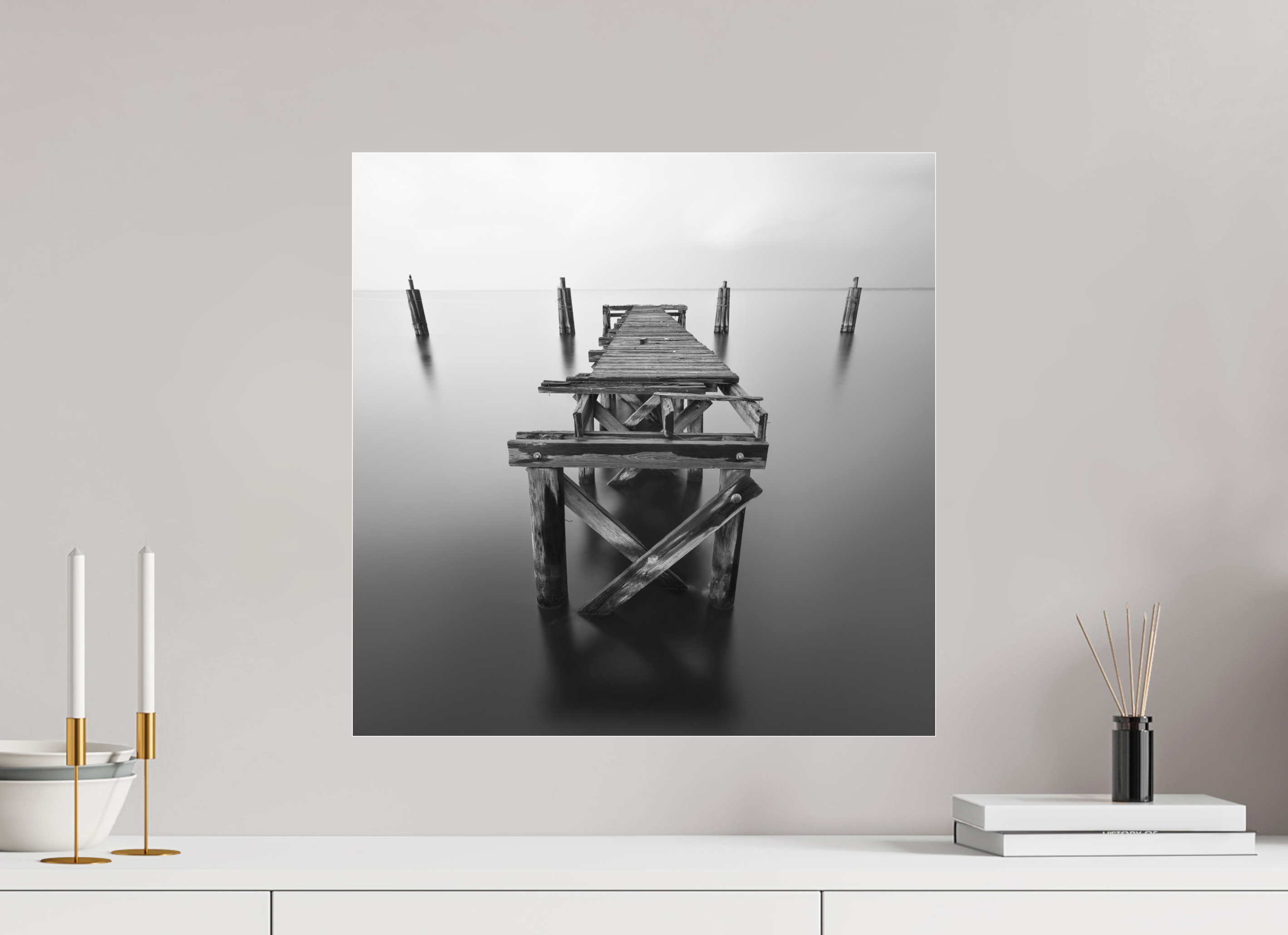 20 x 20″, Ilford BW Photo Print Under Acrylic Glass Lonely Dock — Black & White Fine Art Photography