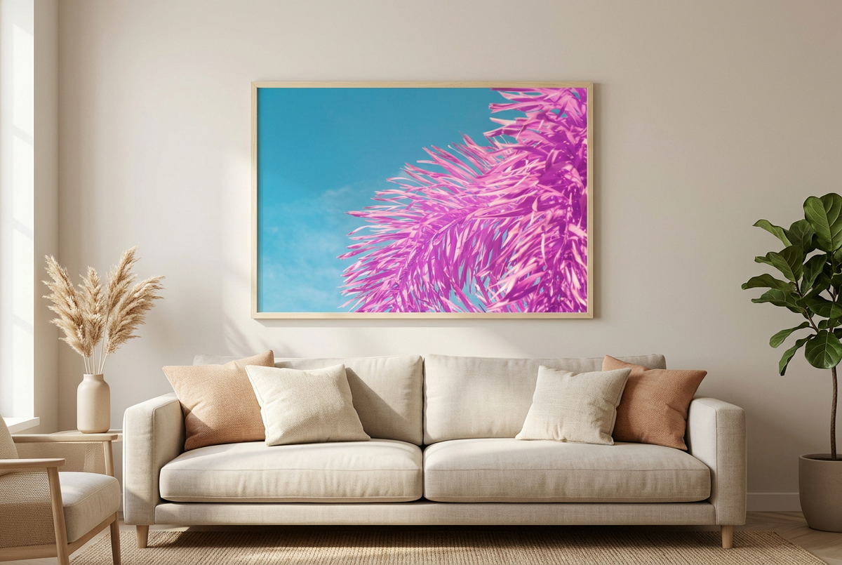 Horizontal infrared palm photograph in a warm living room