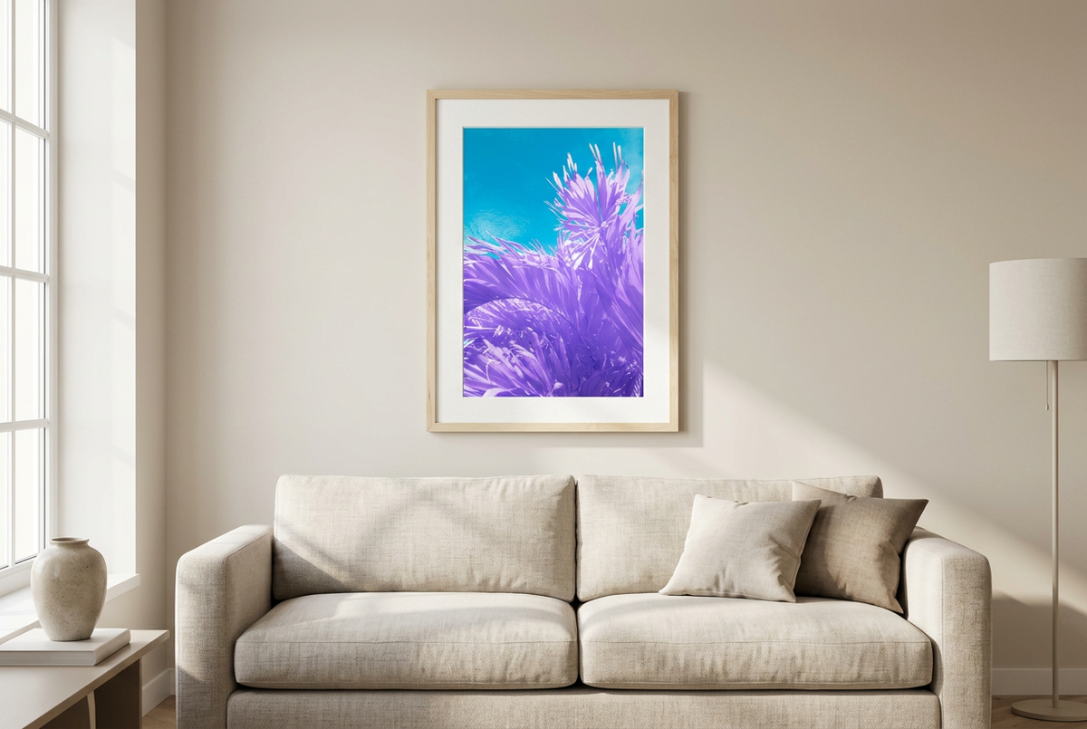 Infrared palm photograph in a warm living room