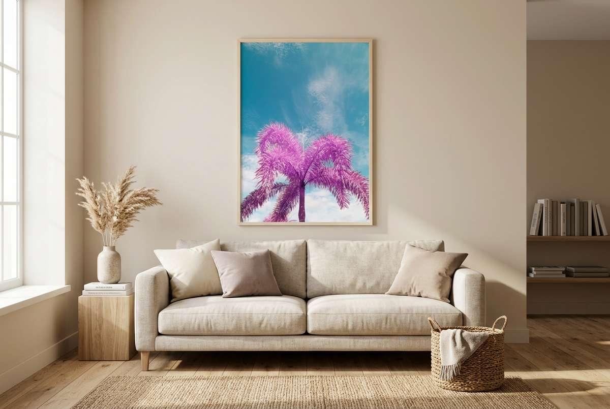 Infrared palm tree in a warm living room
