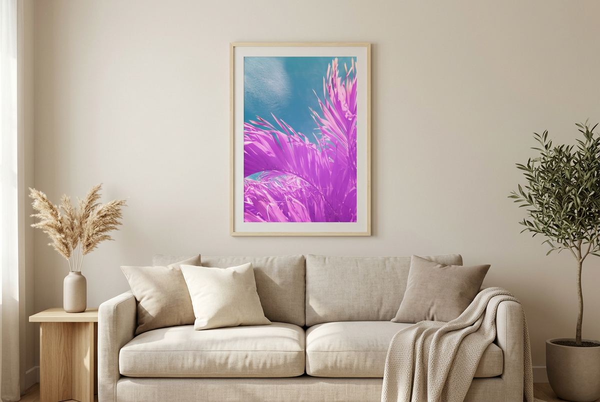 Palm tree in infrared living room mockup
