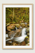 Small Water Fall in Autumn with wood frame and white mat