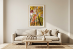 Sunlit autumn forest photograph in a warm living room