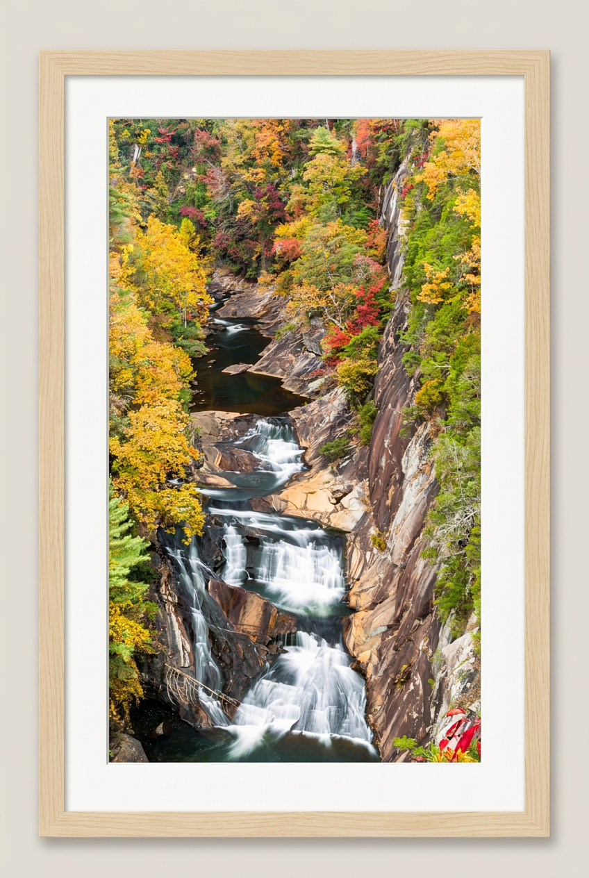 Tallulah Gorge waterfalls with wood frame and white mat